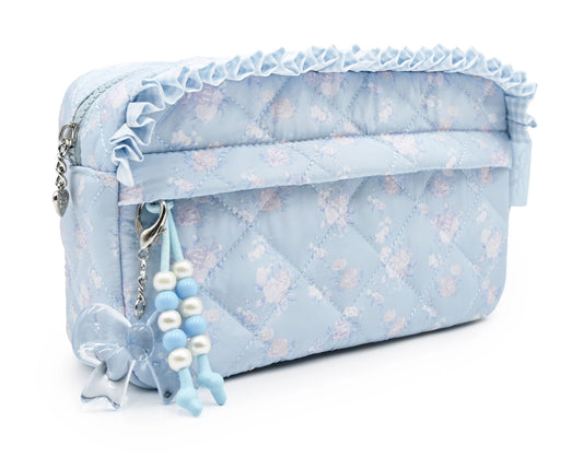 Blue Floral Quilted Zipper Pouch