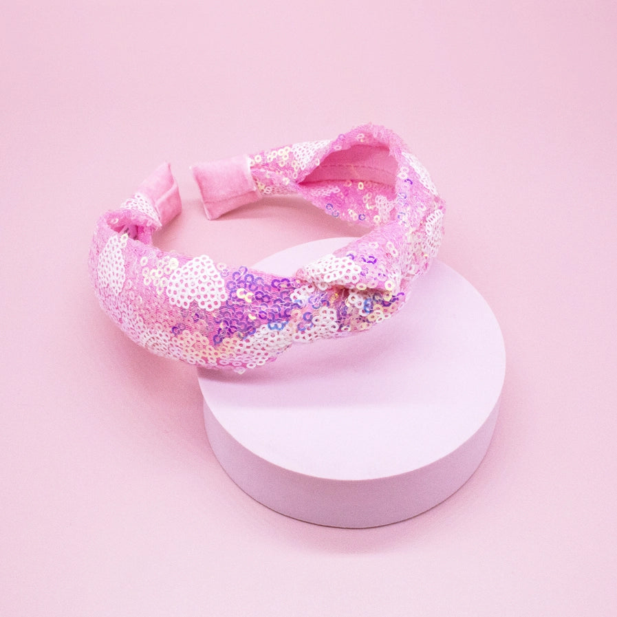 Pink Heart Sequin Knot Headband