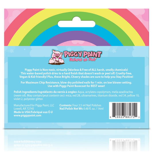 Stay Positive Rainbow 4 Polish Box - Piggy Paint Non-Toxic Kids Nail Polish