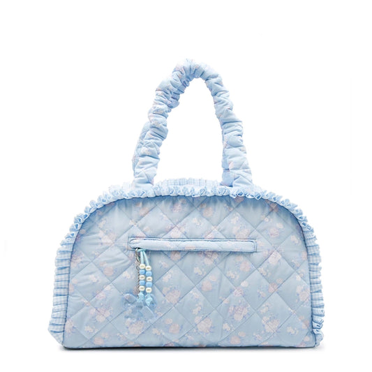 Blue Floral Quilted Duffle Bag