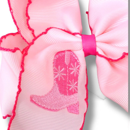 Western Boot Hair Bow - Pink