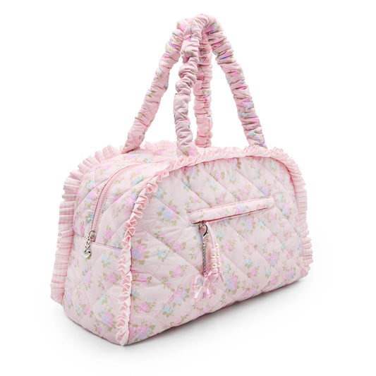 Pink Floral Quilted Duffle Bag