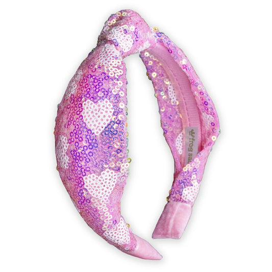 Pink Heart Sequin Knot Headband