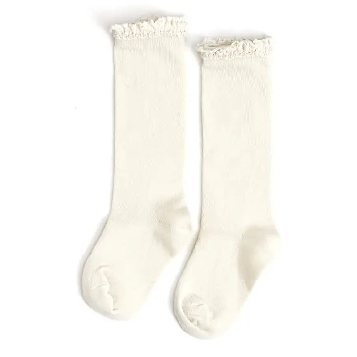 Ivory Lace Top Knee High Socks