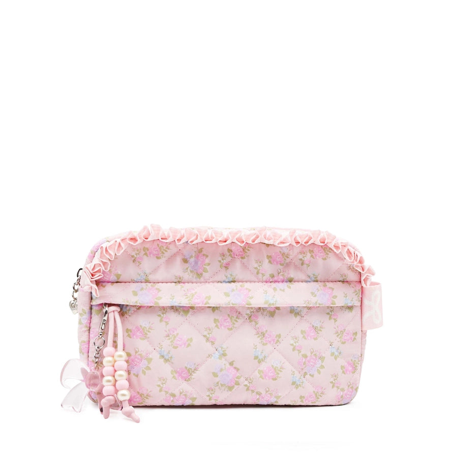 Pink Floral Quilted Zipper Pouch