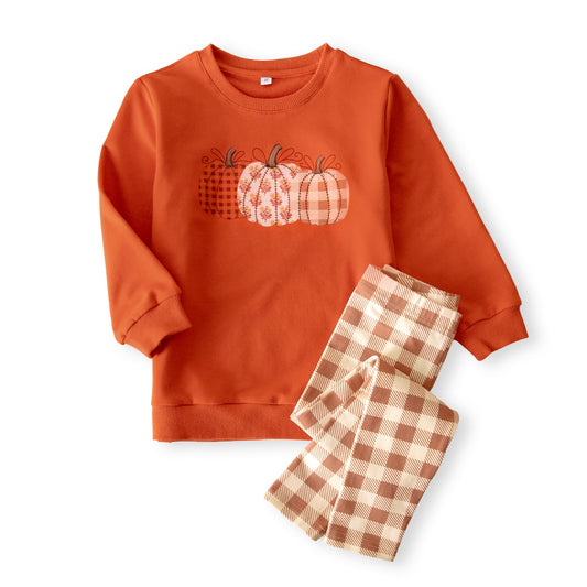 Patchwork Pumpkin Sweatshirt & Legging Set *Pre-Order - Ships Late September/Early October*