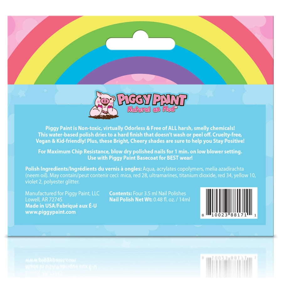 Stay Positive Rainbow 4 Polish Box - Piggy Paint Non-Toxic Kids Nail Polish
