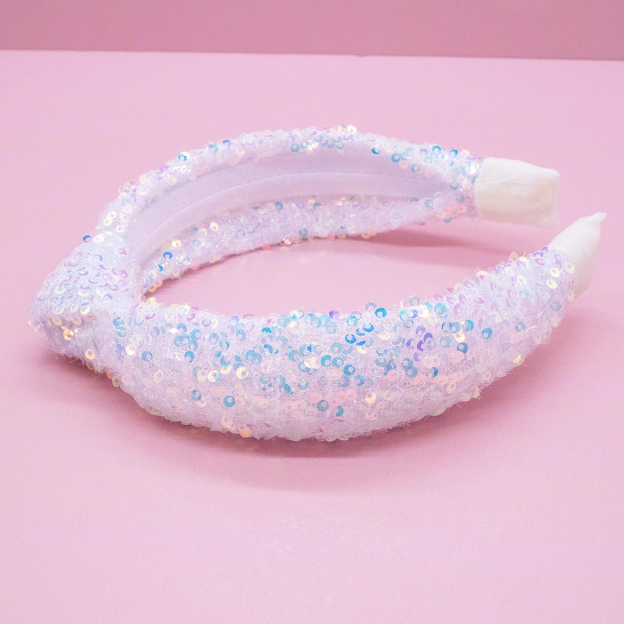 White Sequin Knot Headband