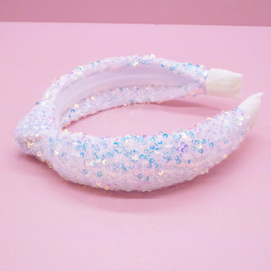 White Sequin Knot Headband