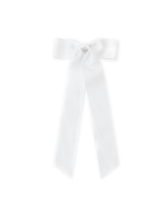 White Long Tail Ribbon Hair Bow