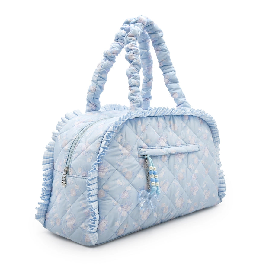 Blue Floral Quilted Duffle Bag
