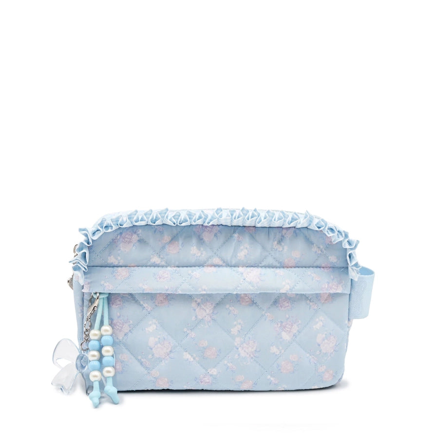 Blue Floral Quilted Zipper Pouch