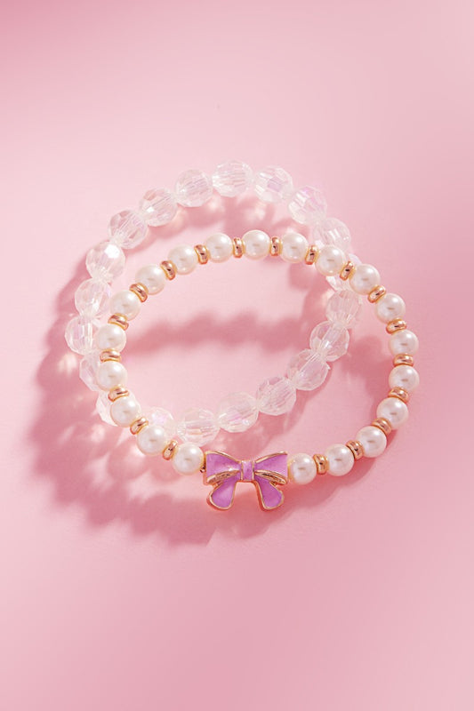 Bow Charm Kids Stretch Bracelet Set