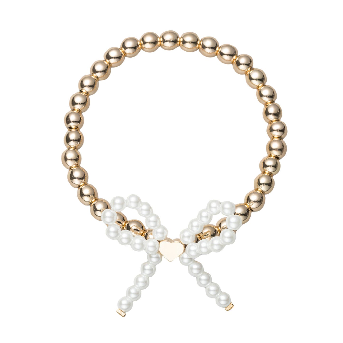 Gold Beaded Stretch Bracelet with Pearl Bow (Kids)
