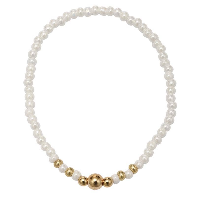 Pearl Beaded Stretch Bracelet with Gold Beads (Kids)