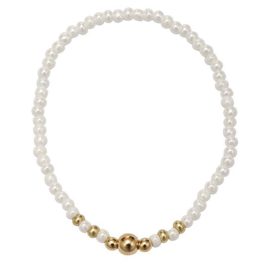 Pearl Beaded Stretch Bracelet with Gold Beads (Kids)
