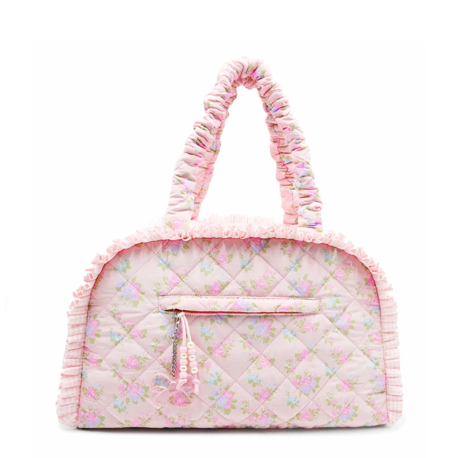 Pink Floral Quilted Duffle Bag