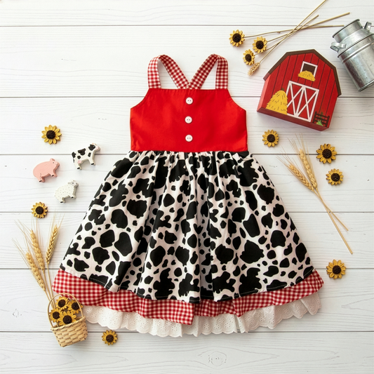 Farm Friends Dress - Cow Print *Pre-Order - Ships June 2026*
